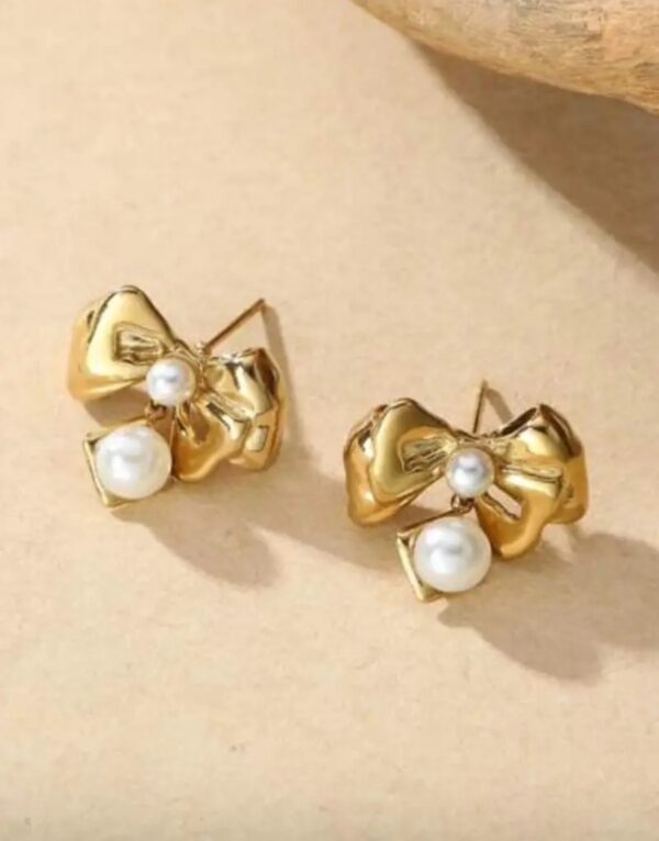 18k Gold plated on stainless steel Pearl Bow earrings Antitarnish