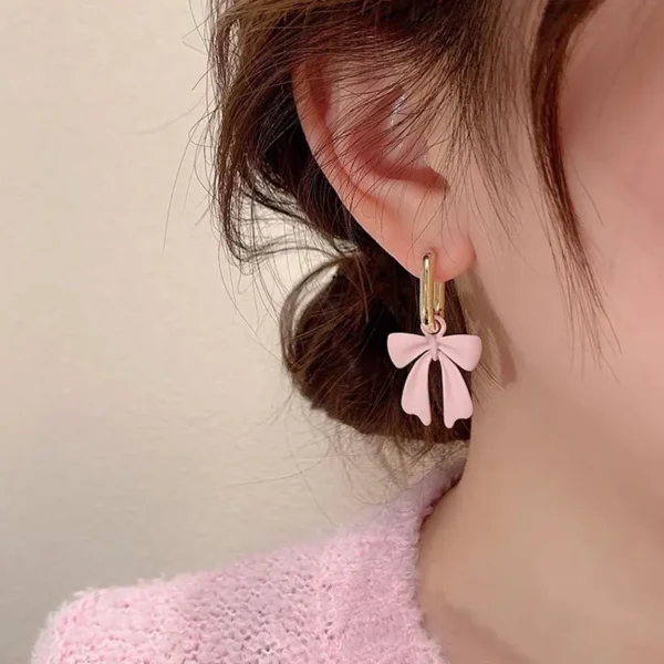 Pink Bowknot Two-piece 2-1 Earrings For Women Summer High Sense Temperament Internet Celebrity Earrings New Fashion