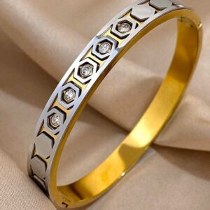 Honey hive design 18K Gold and 316L stainless steel double layer Antitarnish bracelet