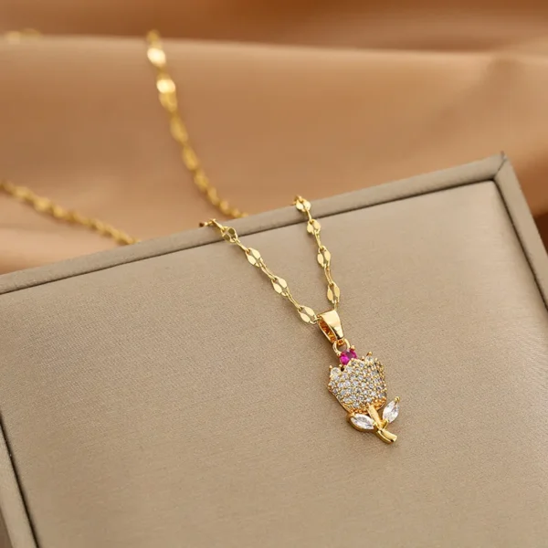 18K Gold Plated French style high quality tiny Collier TULIPE