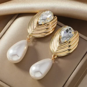 Geometric Tassel Alloy Artificial Rhinestones Artificial Pearls Gold Plated Drop Earrings
