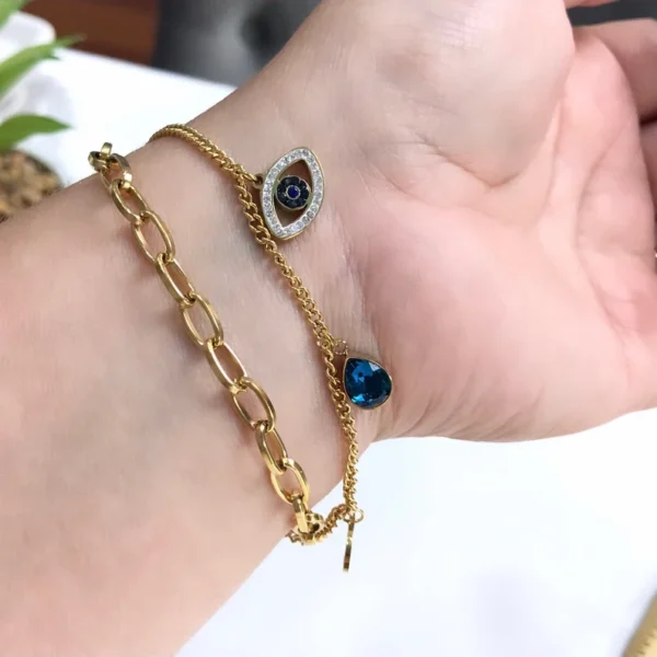 Antitarnish Double Layer Lucky Guardian Gold Evil Eye Charm Bracelet-Premium quality - Image 3