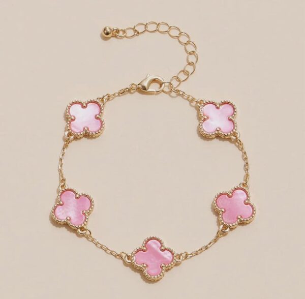 Lucky Clover Pink 18k gold plated on stainless steel Anti tarnish Chain bracelet