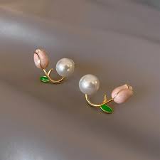 Tulip pearl stud earring Korean stud
