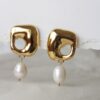 18k gold plated on 316L stainless steel Pearlfect Square Drop Pearl Earrings