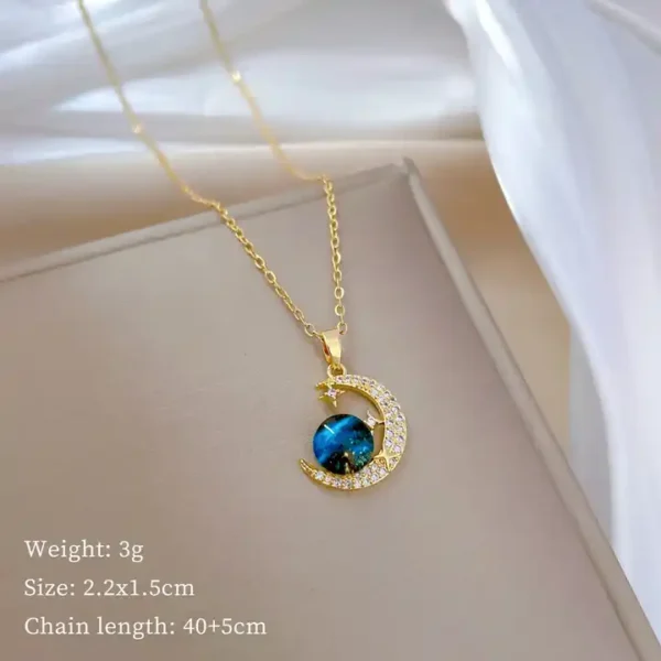 18K Gold Plated Dainty Stainless Steel Star Moon Link Chain Necklace Blue Cubic Zircon Moon Star Pendant Necklace For Girl - Image 3