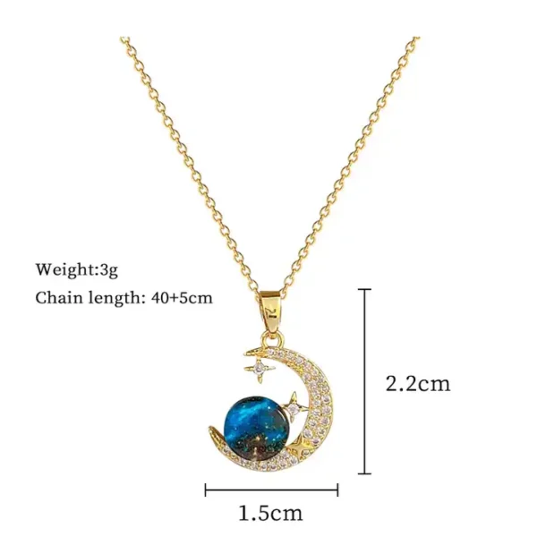 18K Gold Plated Dainty Stainless Steel Star Moon Link Chain Necklace Blue Cubic Zircon Moon Star Pendant Necklace For Girl - Image 5