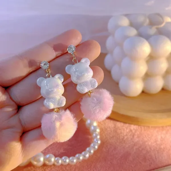 Sweet Bear Resin Drop Earrings baby pinkish white