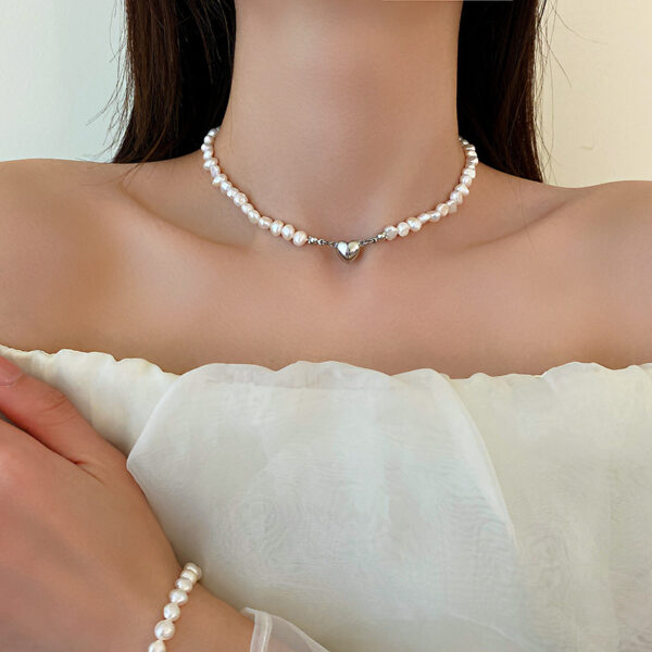 Magnetic Irregular pearl heart stainless steel necklace - Image 3