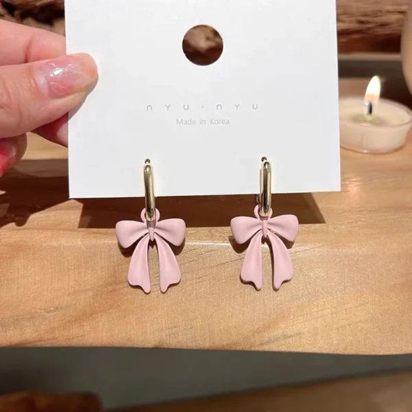 Pink Bowknot Two-piece 2-1 Earrings For Women Summer High Sense Temperament Internet Celebrity Earrings New Fashion - Image 2