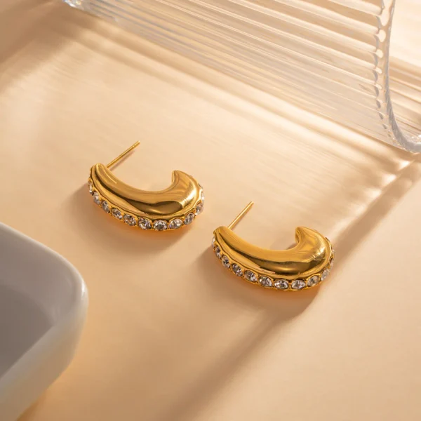Anti tarnish high finishing 18K plated on stainless steel Gold Earrings - Image 2