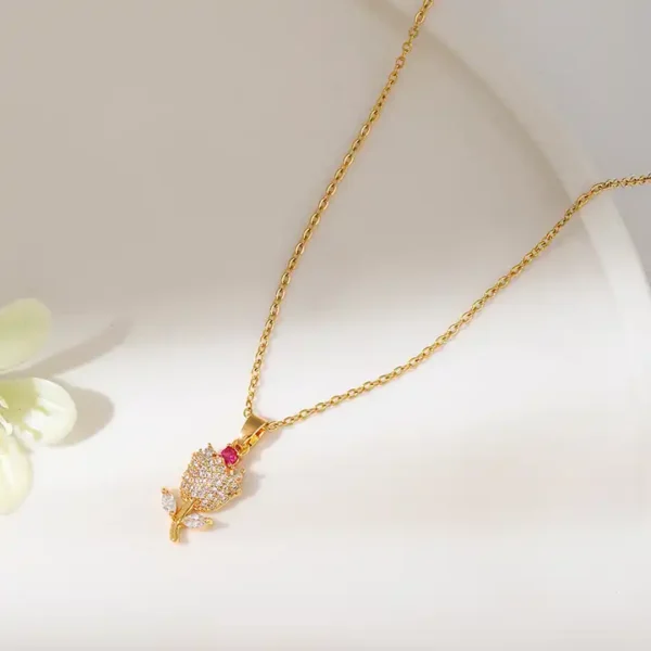 18K Gold Plated French style high quality tiny Collier TULIPE - Image 3