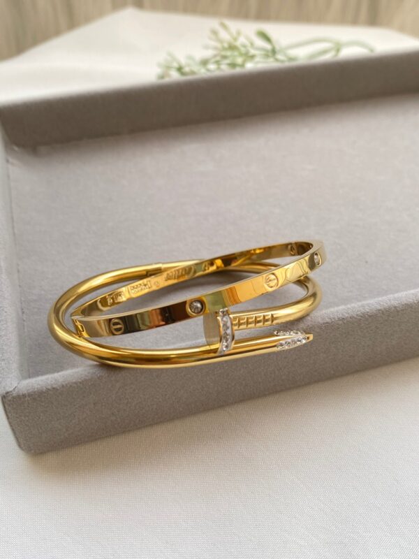 Cartier 750 dupe Antitarnish 18k gold plated on stainless steel double bracelet set - Image 2