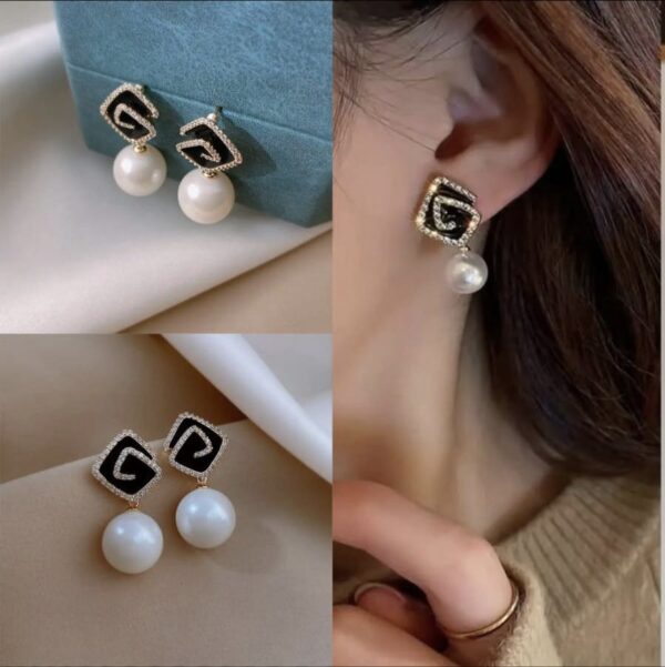 Korean Style Stone Décor Big Drop White Pearl Décor Earring Cubic Zirconia, Pearl Alloy Drops & Danglers, Hoop Earring, Stud Earring - Image 2