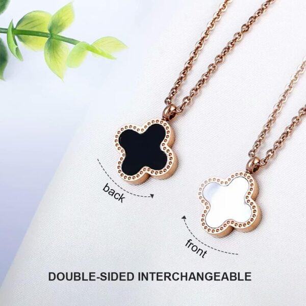 18k gold plated on stainless steel double side Clover pendant Gold necklace 1 piece - Image 2