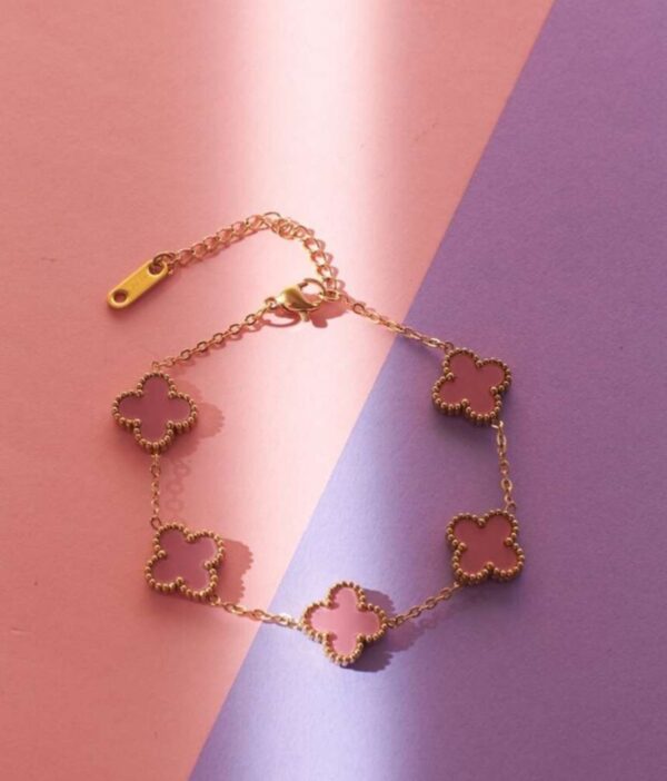 Lucky Clover Pink 18k gold plated on stainless steel Anti tarnish Chain bracelet - Image 2