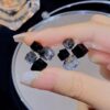Black cube charms Korean stud - Image 3