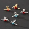 Antitarnish Silver coated Blue Hummingbird stud earrings with Aqua coloured Zircon Stone. - Image 2
