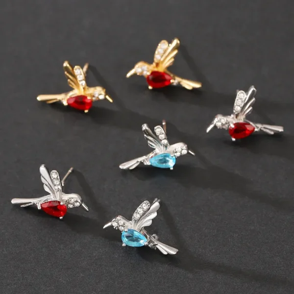 Antitarnish Silver coated Blue Hummingbird stud earrings with Aqua coloured Zircon Stone. - Image 2