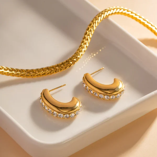 Anti tarnish high finishing 18K plated on stainless steel Gold Earrings - Image 3