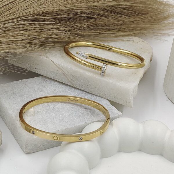 Cartier 750 dupe Antitarnish 18k gold plated on stainless steel double bracelet set - Image 3
