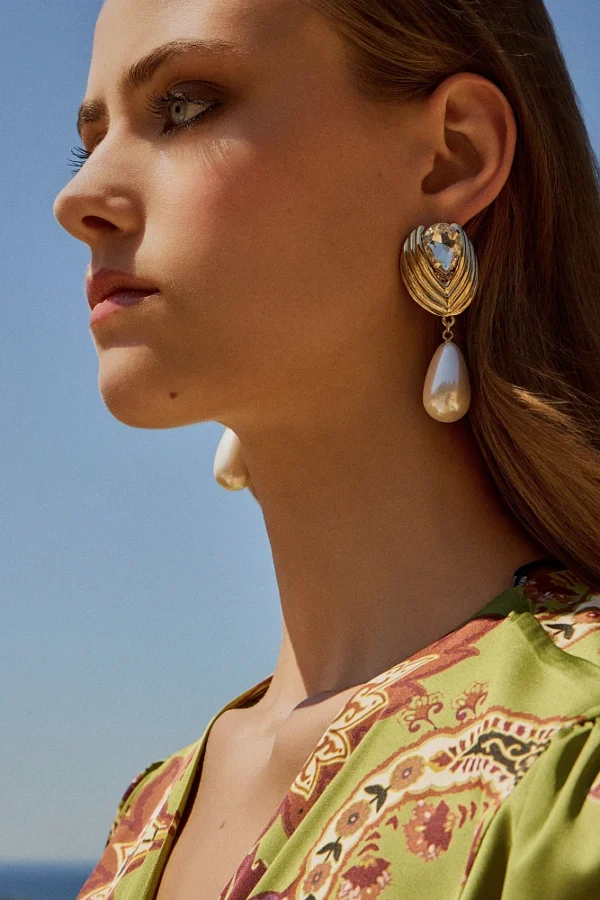Geometric Tassel Alloy Artificial Rhinestones Artificial Pearls Gold Plated Drop Earrings - Image 3