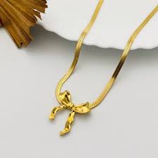 Korean Bow 18K Gold Antitarnish necklace(Golden)