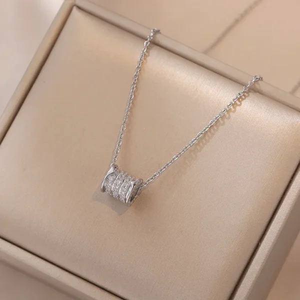 Silver Plated Stainless Steel Anti Tarnish CZ Cylindrical Pendant with 3 Linked Loops