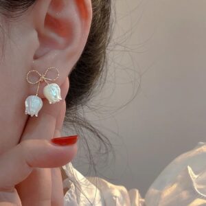 Tulip twist shining korean bow earring(Hot deal)