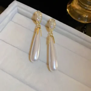 White gold plated stone studded drop earrings