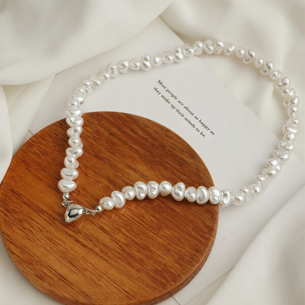 Magnetic Irregular pearl heart stainless steel necklace - Image 4