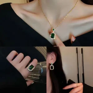 Emerald 3 pieces fashion jewel set ( Necklace/Earrings/Ring)