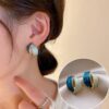 Two Tone Geometric Stud Fashion Earrings - Image 3