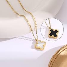 18k gold plated on stainless steel double side Clover pendant Gold necklace 1 piece