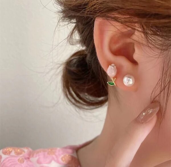 Tulip pearl stud earring Korean stud - Image 2