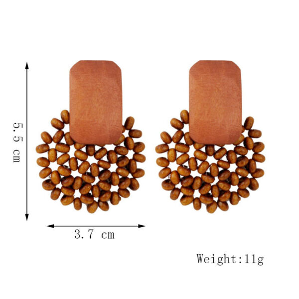 Bohemian(Bamboo) Hand-woven Geometric Wooden Bead Earrings - Image 3