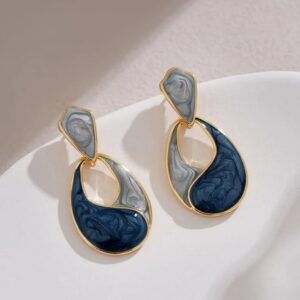 Grey and blue enamel earring