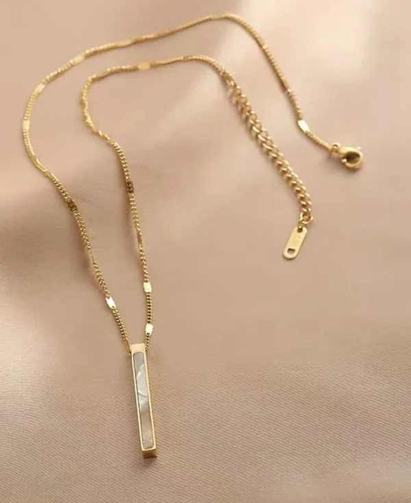 Unisex 18k gold plated on Stainless Steel Anti Tarnish Bar charm necklace - Image 2