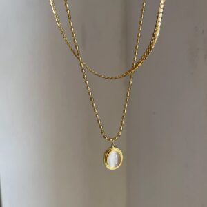 18k gold plated on 316Lstainless steel Opal pendant necklace