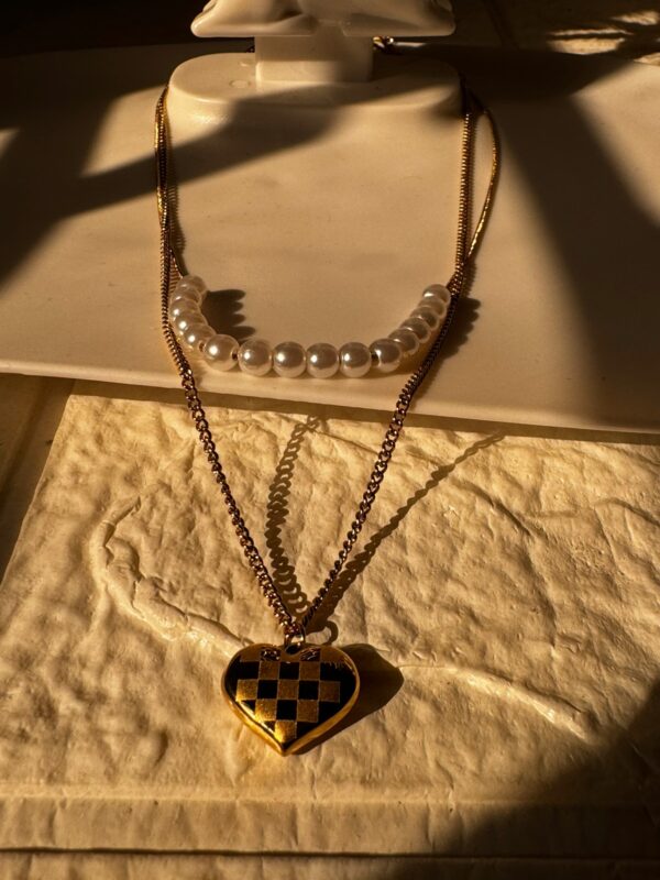 Checked heart pendant 18k Antitarnish Multilayer 316L stainless steel necklace waterproof - Image 2