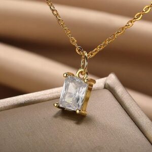 18k gold plated on 304 stainless steelTrendy invisible necklace with Rectangle Pendant