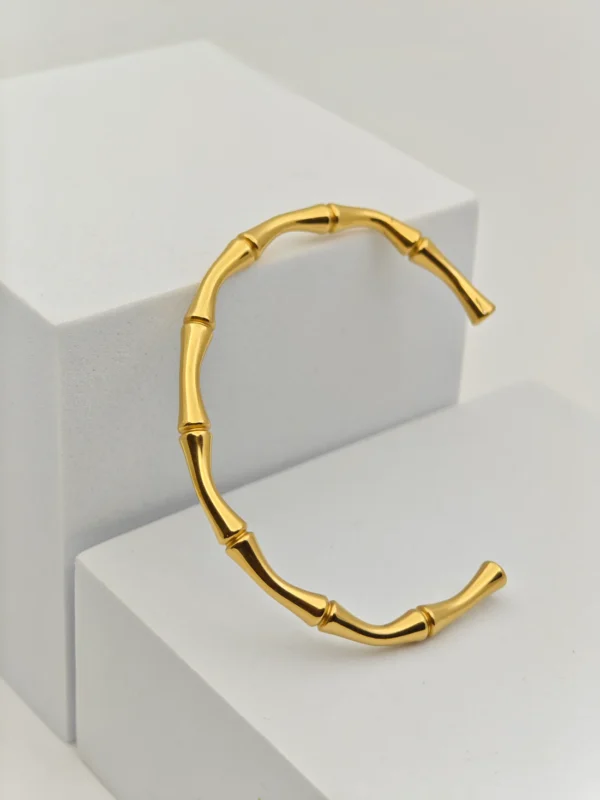 18K gold plated on 316L stainless steel Bamboo cuff - Image 2
