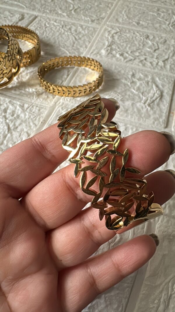 18k gold plated on 316L stainless steel golden cuff bracelet - Image 6