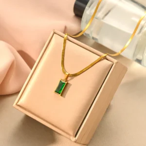 18k gold plated on 316Lstainless steel Emerald pendant necklace
