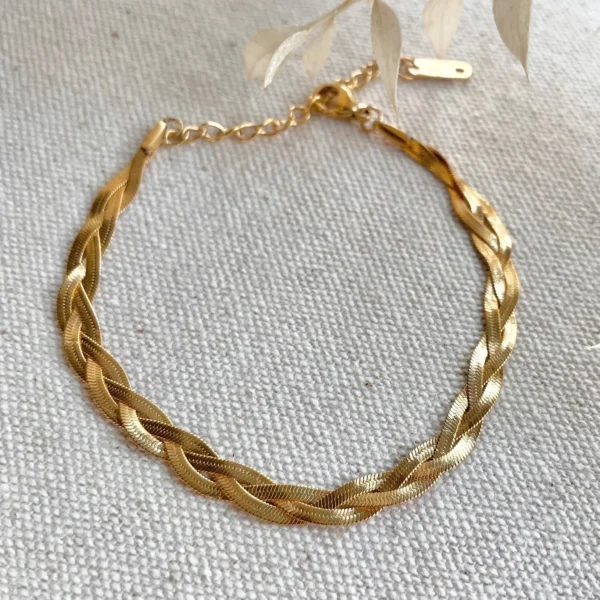 Antitarnish braided twisted 18k gold bracelet