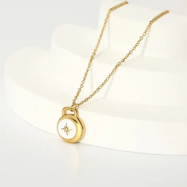 18k gold plated on 316L stainless steel compass necklace - Image 2