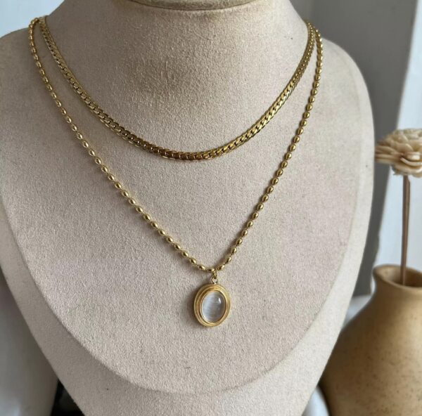 18k gold plated on 316Lstainless steel Opal pendant necklace - Image 2