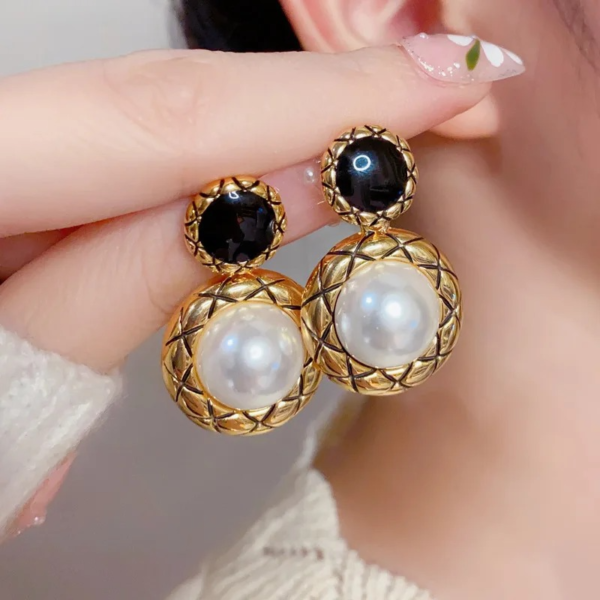 Golden Nickel Free Pearl Alloy Drops & Danglers - Image 3