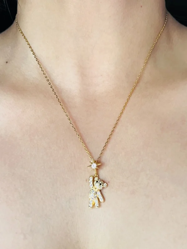 Cute teddy 18k Gold Antitarnish invisible trendy Necklace - Image 4