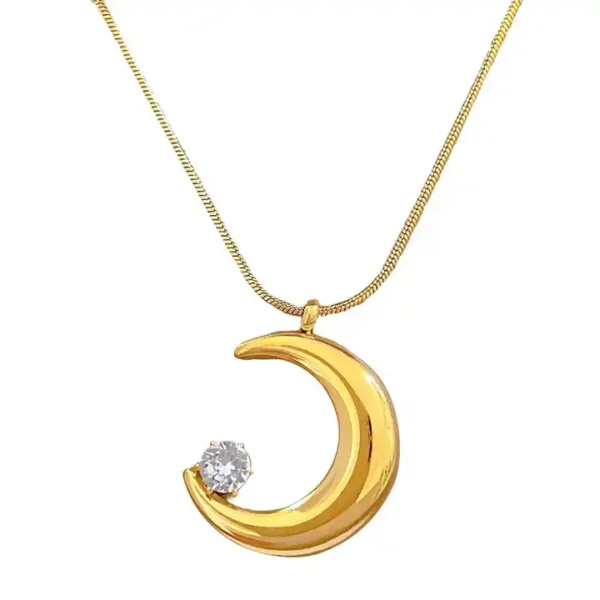 18k gold plated on Stainless Steel Anti Tarnish Moon AD stone pendant - Image 5